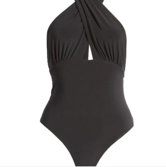 Nordstrom Open Edit Wrap Neck Halter Bodysuit NWOT Black Size Small - Picture 4 of 6